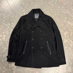 Affliction Black Premium Peacoat Jacket Black Wool Coat Live Fast Elite Large